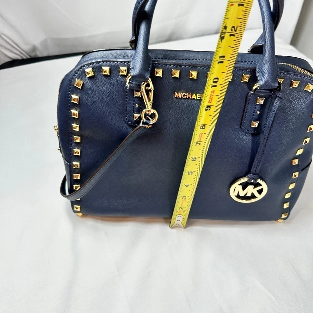 Michael Kors Large TZ SELMA STUD Satchel Bag NAVY Blue Saffiano Leather